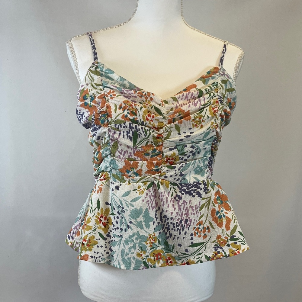 Sweet Lemon Floral Ruched Peplum Camisole Top Size L NWT